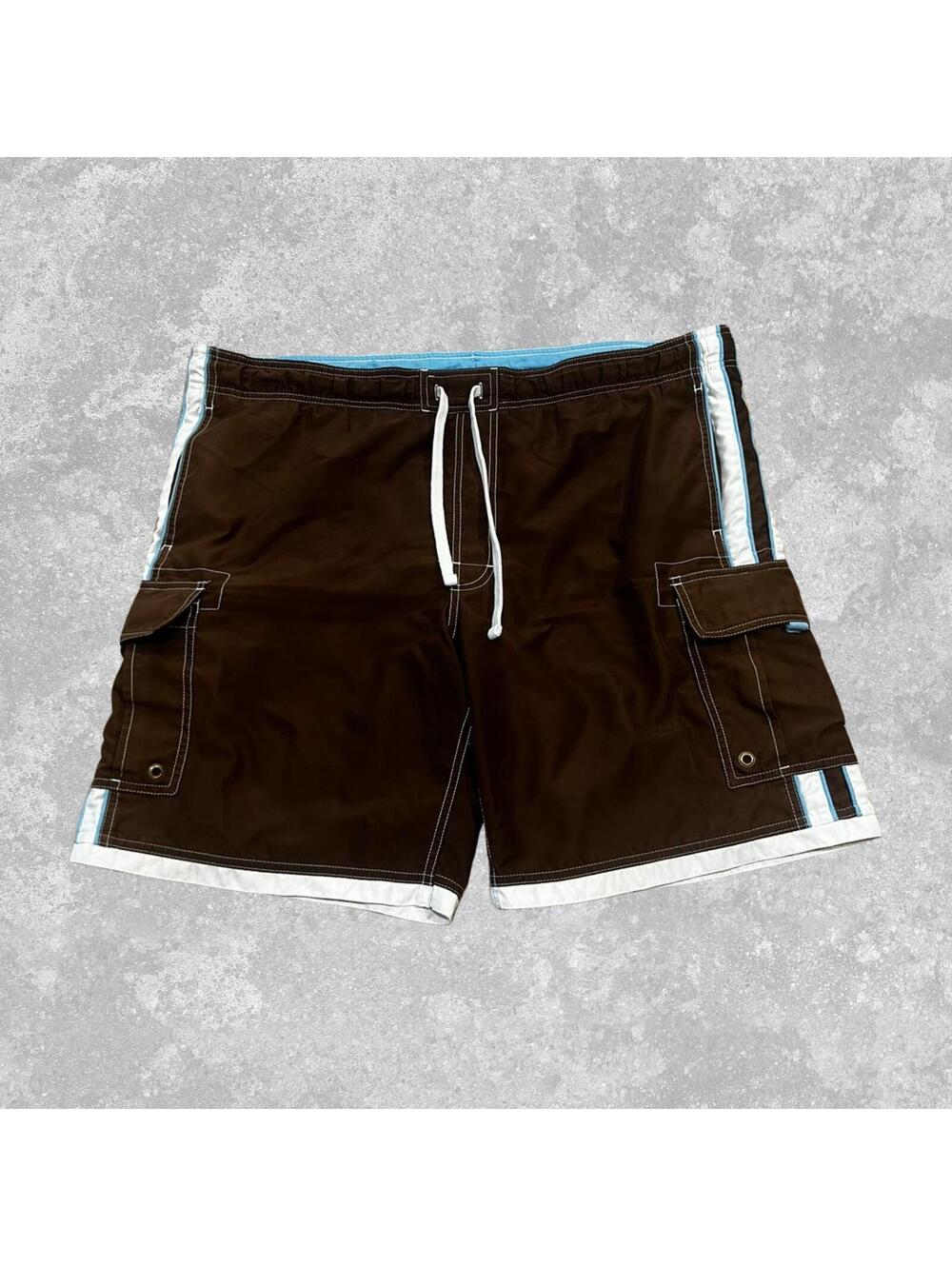 Sonoma Brown Cargo Board Shorts Mens Large Y2K Swim Trunks Beach Surf